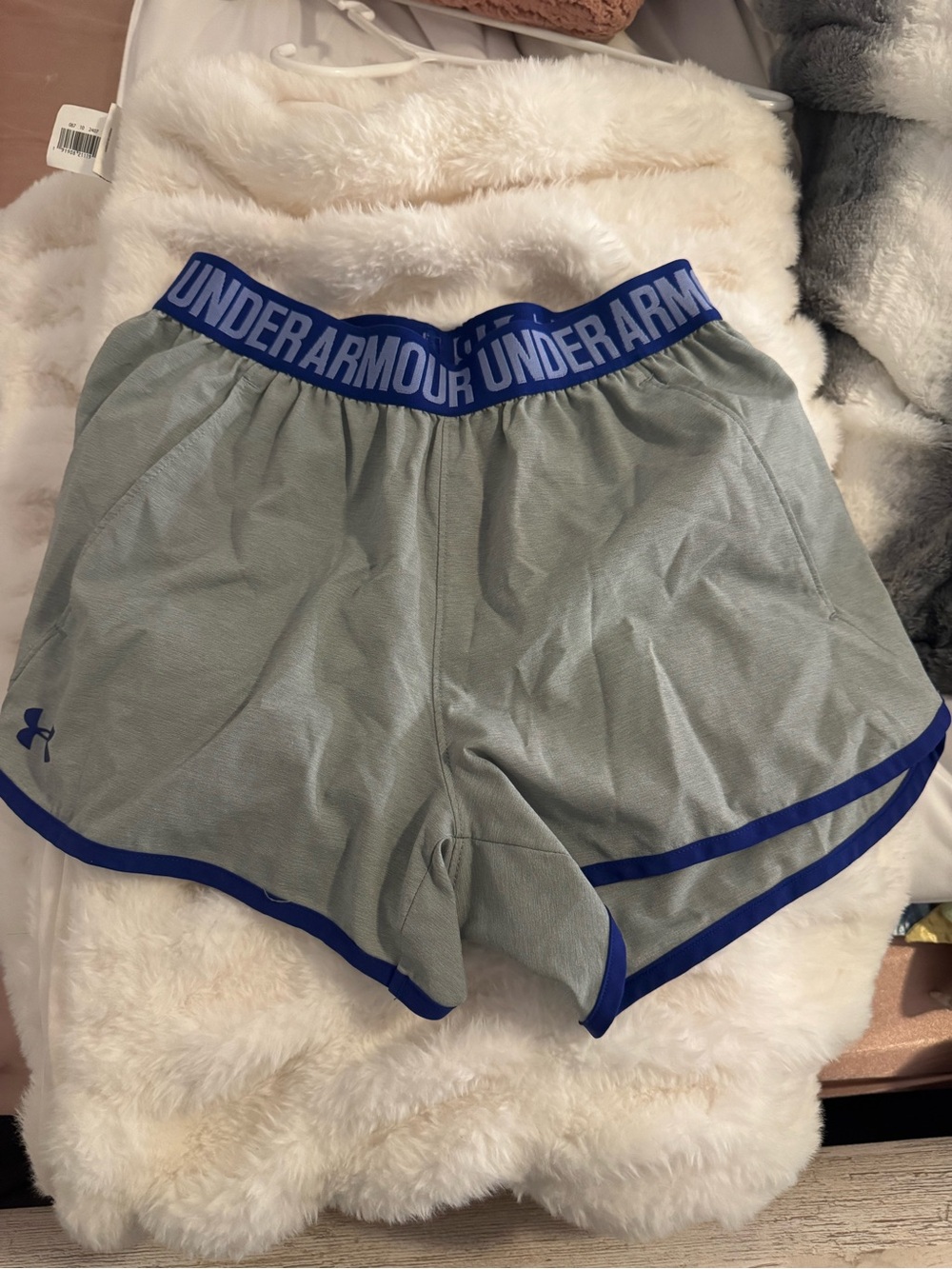 Under Armour Light Gray Athletic Shorts with Blue Waistband